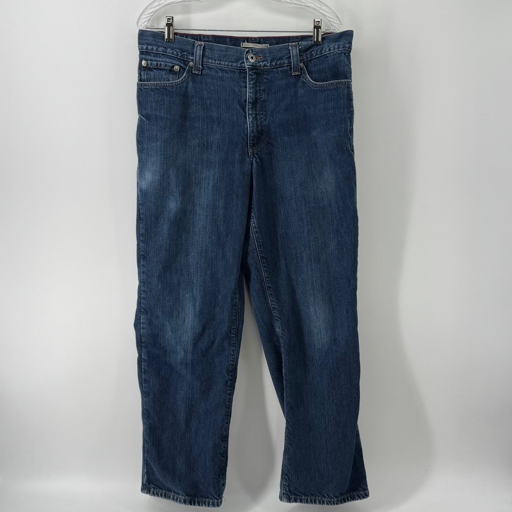 LL Bean Classic Fit Flannel Lined Jeans Mens 34x29 Blue Denim Plaid 505661